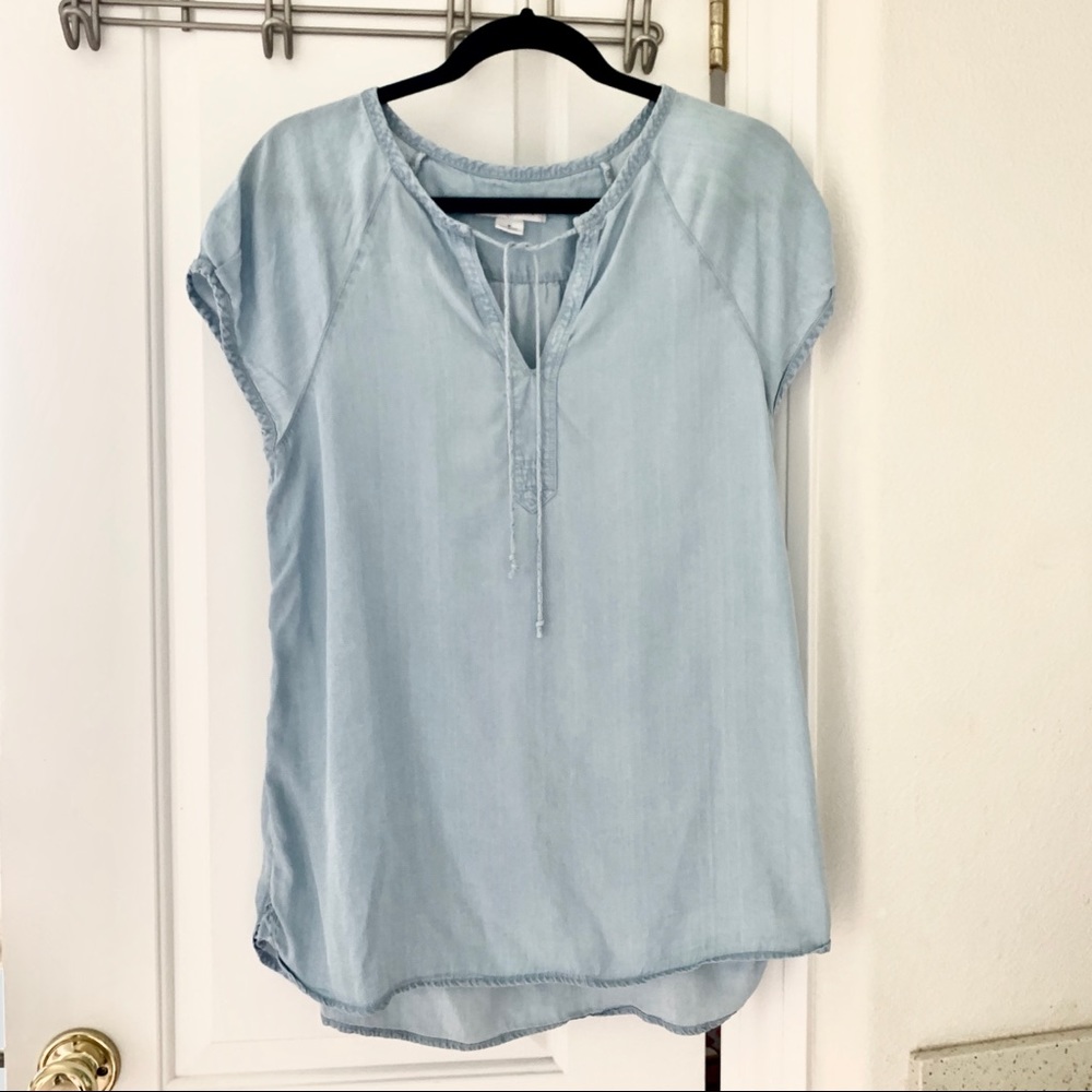 Chambray short sleeve blouse